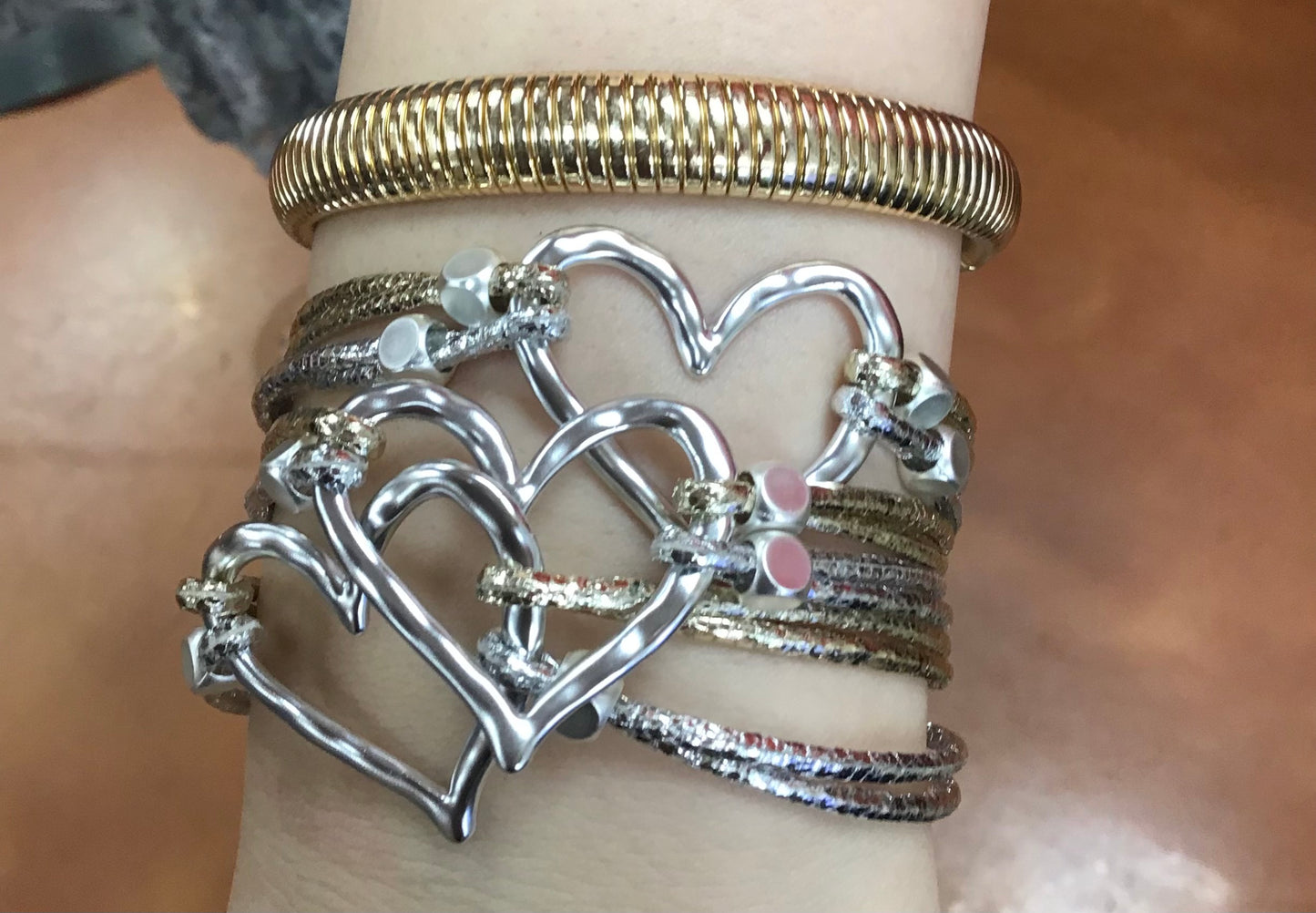 Three Hearts Stacked Bracelet