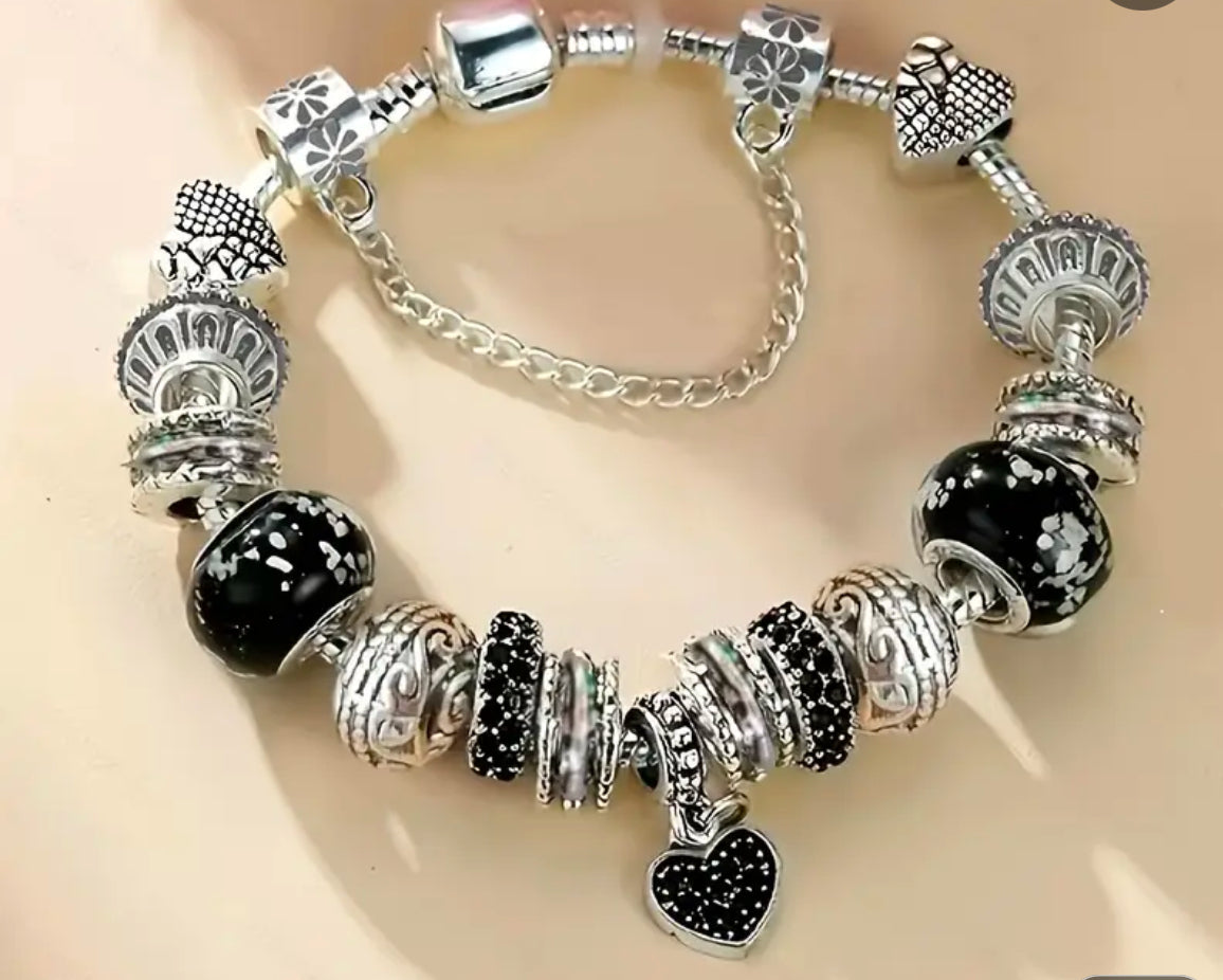 Black Heart Charm Bracelet